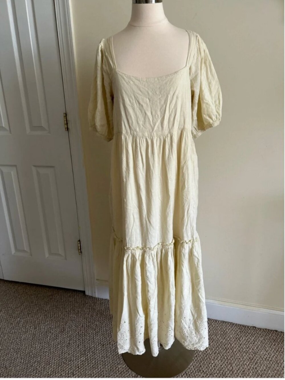 Anthropologie Saint Helena Cotton Maxi Midi Creamy Embroidered Dress size XL - Picture 3 of 11